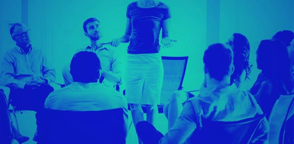 woman presenting to room