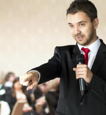 man speaking at presentation